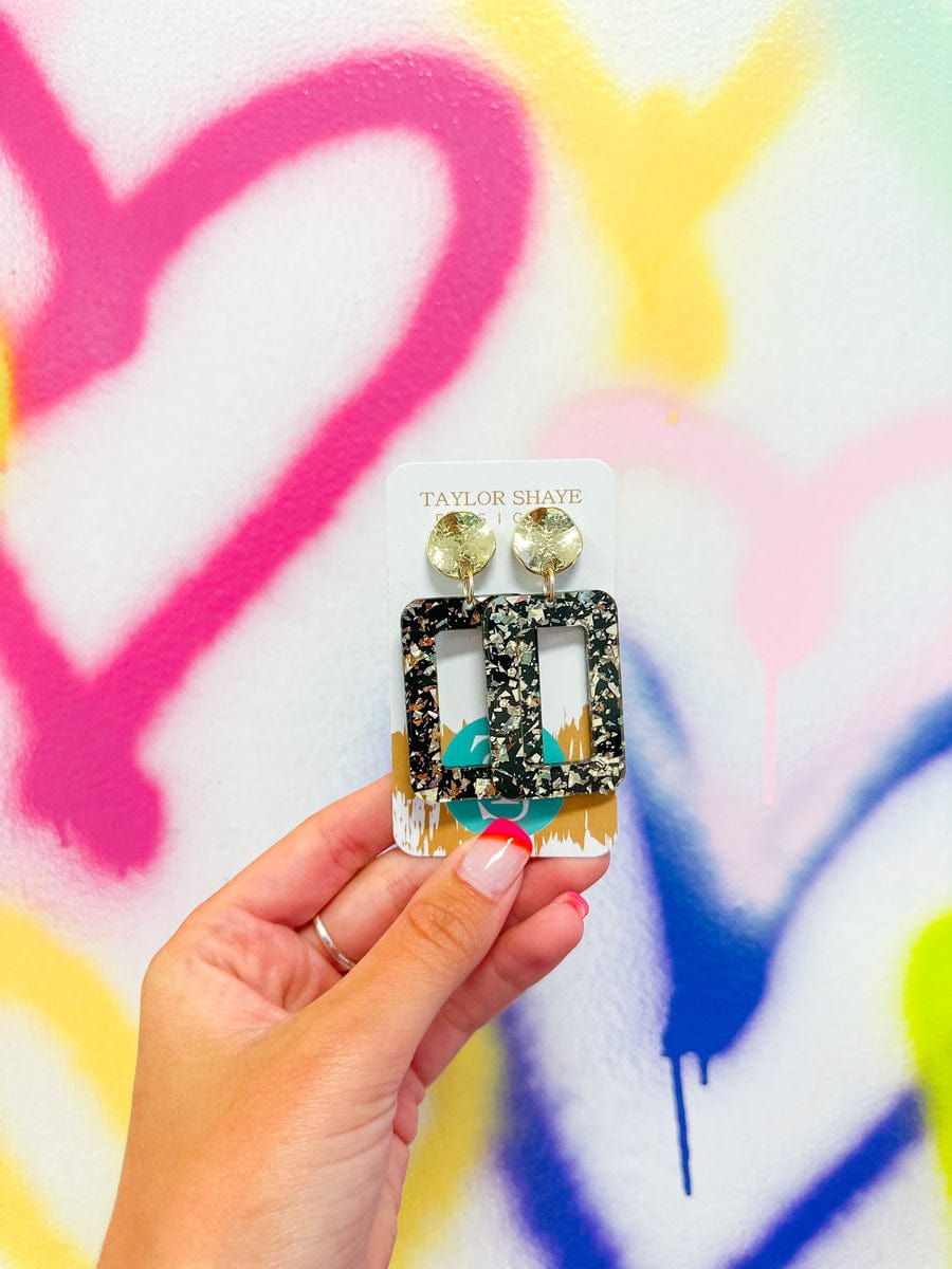 Taylor Shaye Designs Taylor Shaye Designs Black and Gold Rectangle Drop Earrings - Little Miss Muffin Children & Home