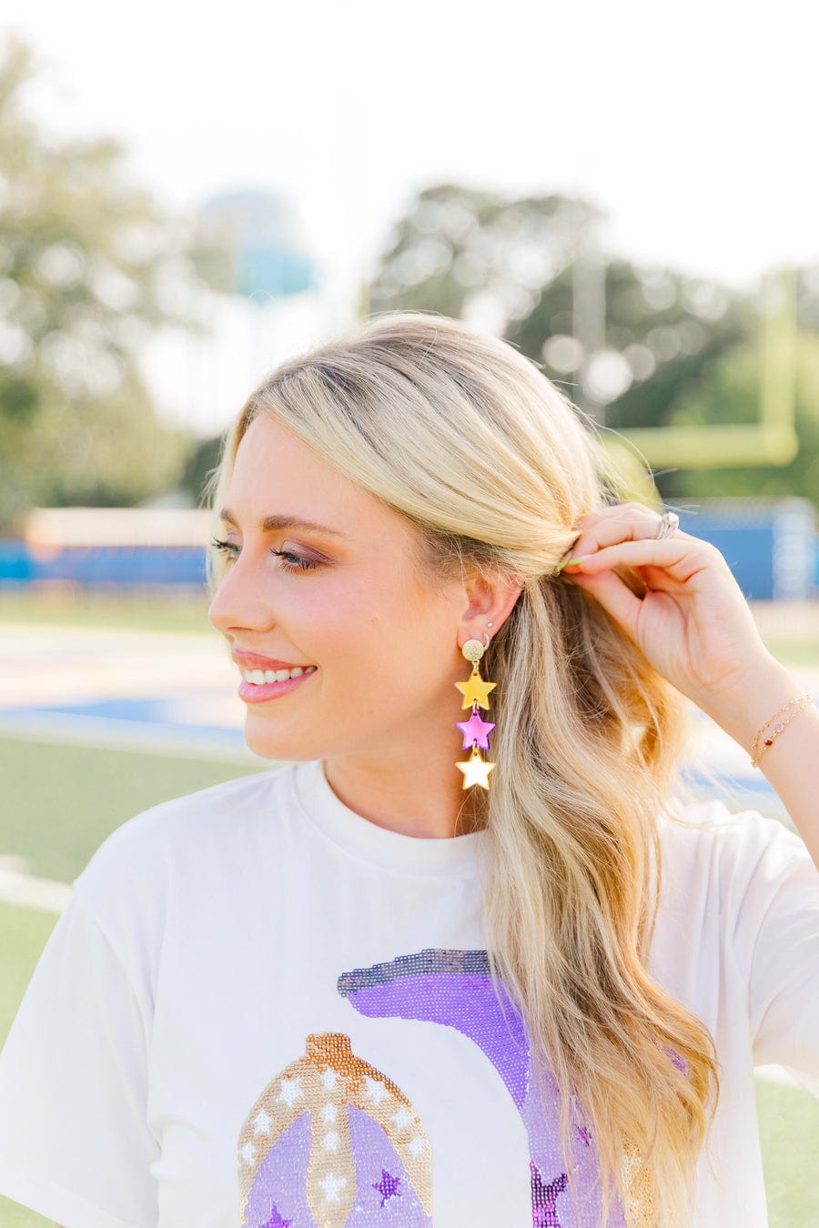 Taylor Shaye Designs Taylor Shaye Designs  Purple and Gold Mirror Triple Stars Earrings - Little Miss Muffin Children & Home