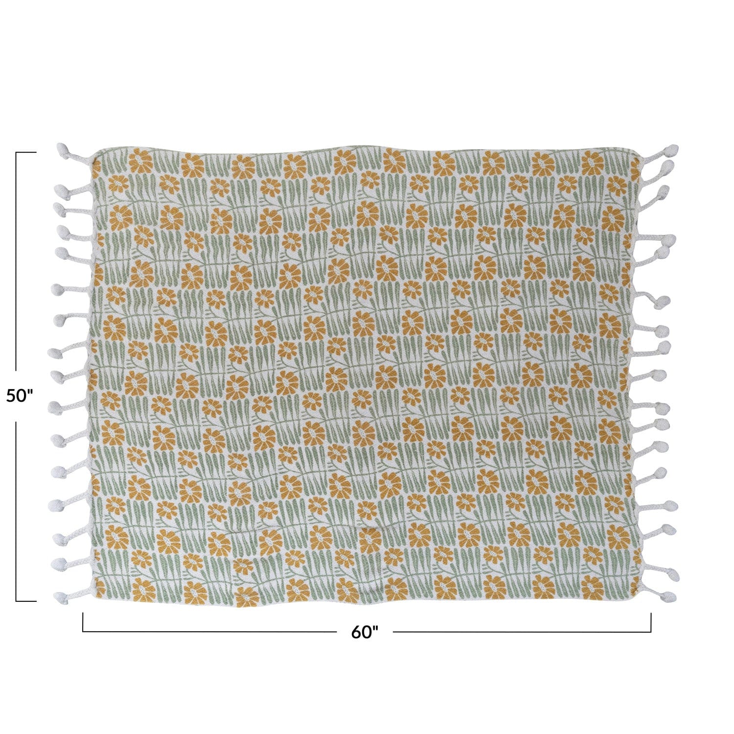 Creative Co-Op Creative Co-Op Woven Recycled Cotton Blend Printed Throw w/ Flowers & Braided Pom Pom Tassels - Little Miss Muffin Children & Home