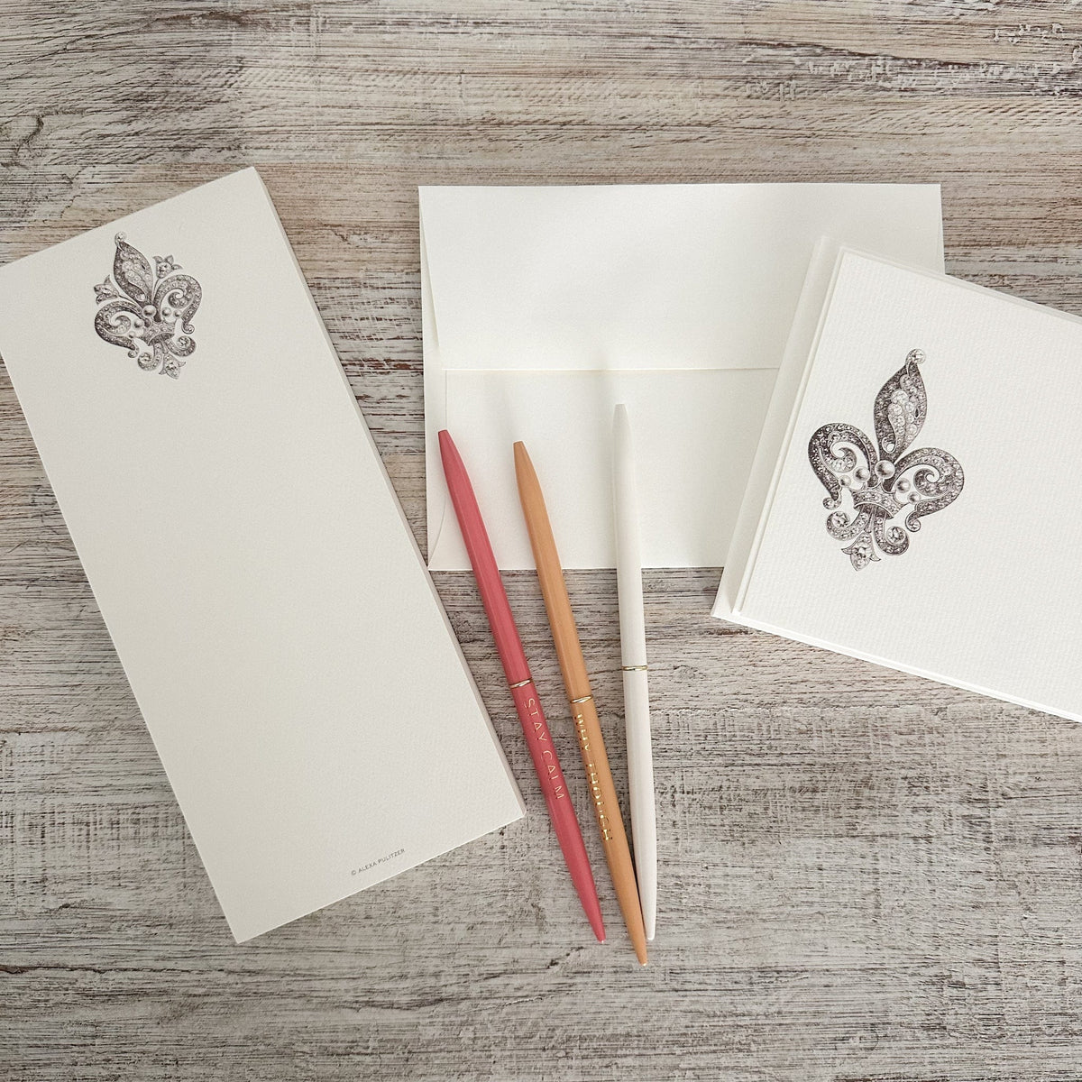 jeweled fleur de lis long pad for notes