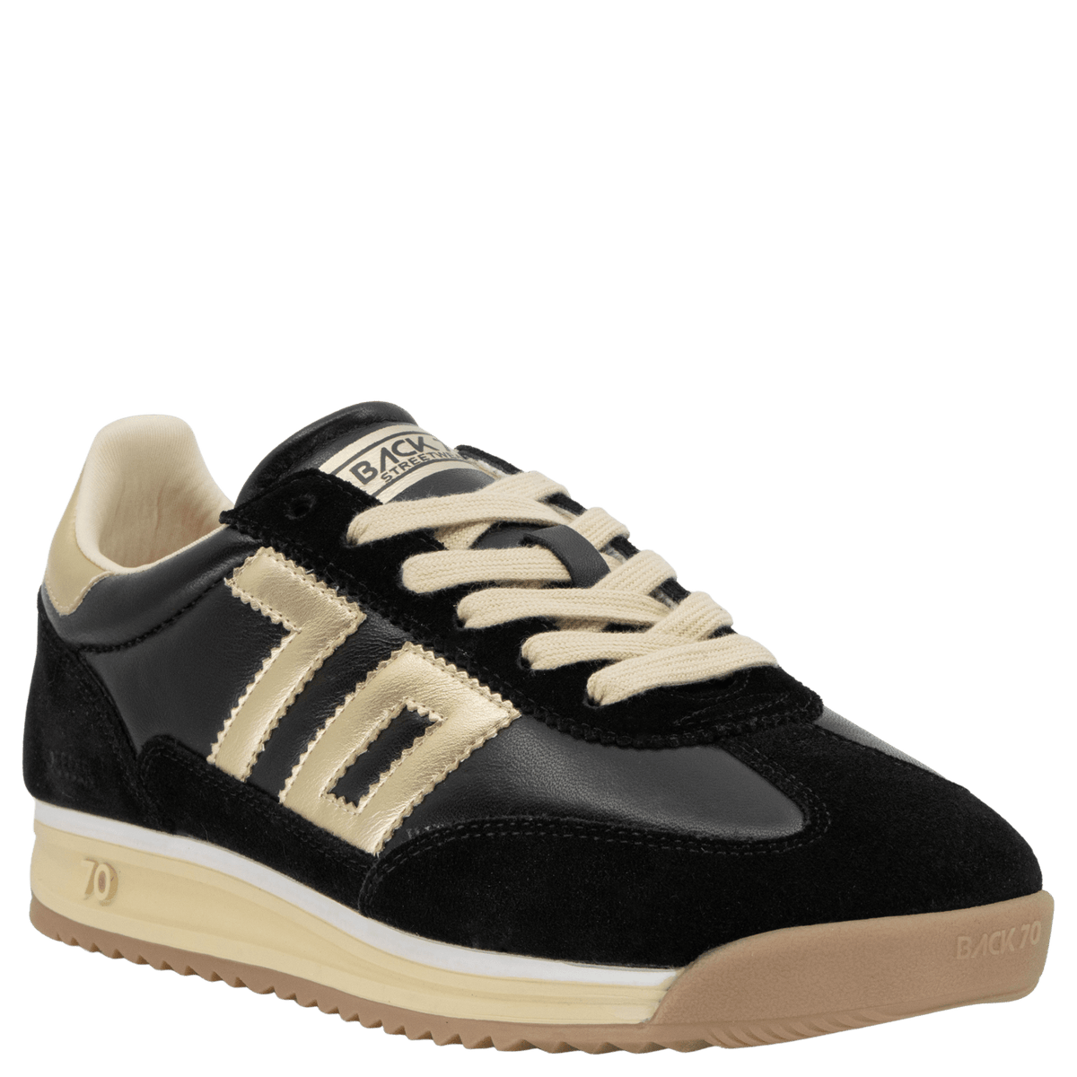 black and gold lace up sneaker