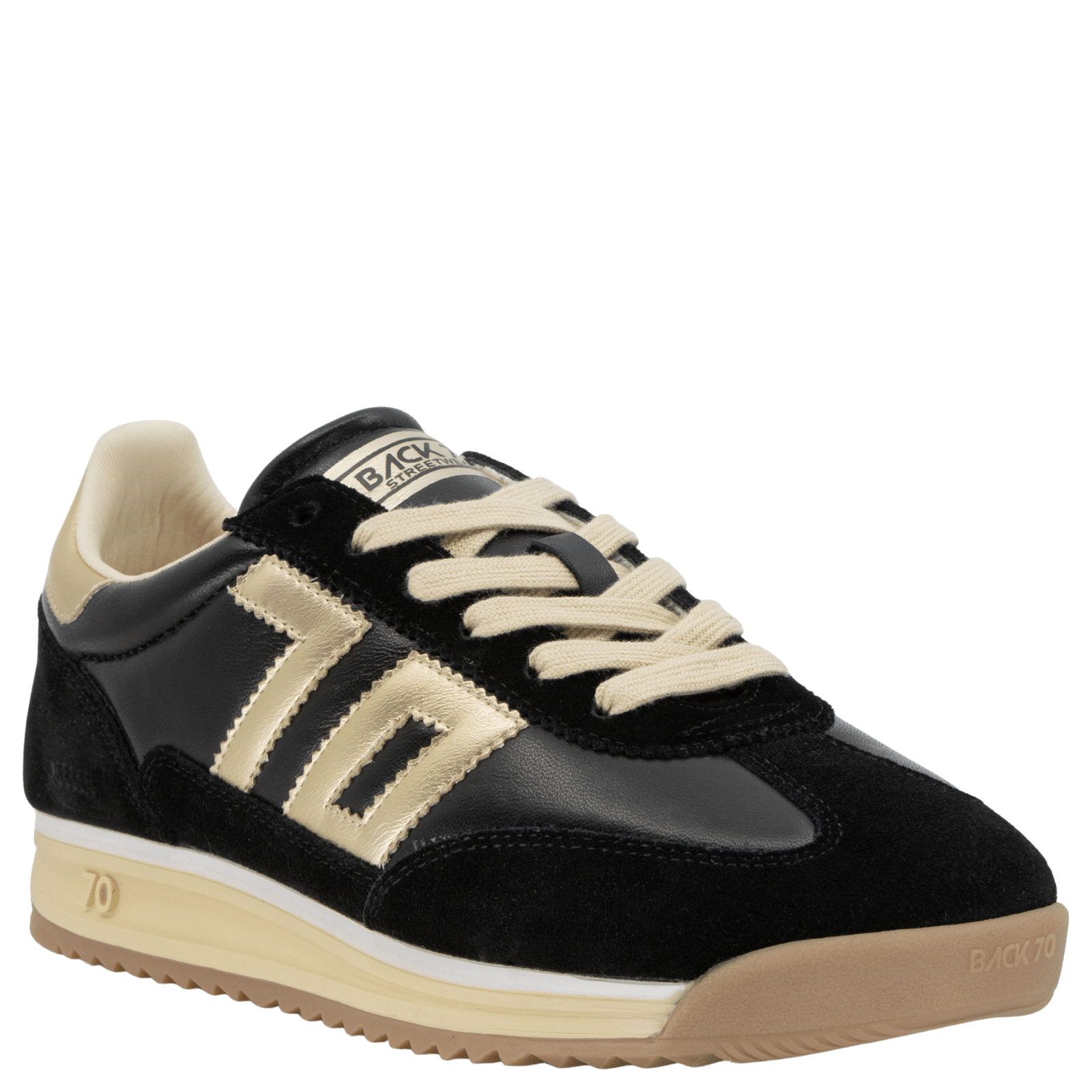 black and gold lace up sneaker