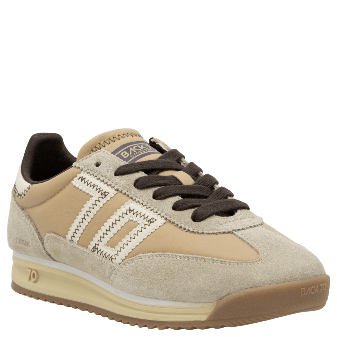 beige and brown platform lace up sneaker