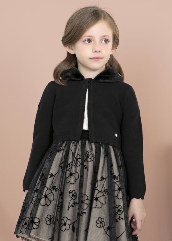 Abel & Lula Abel & Lula Faux Fur Collar Cardigan - Little Miss Muffin Children & Home