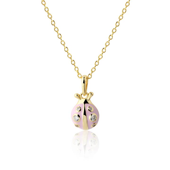 14K Gold-Plated Pink Ladybug 14" Necklace