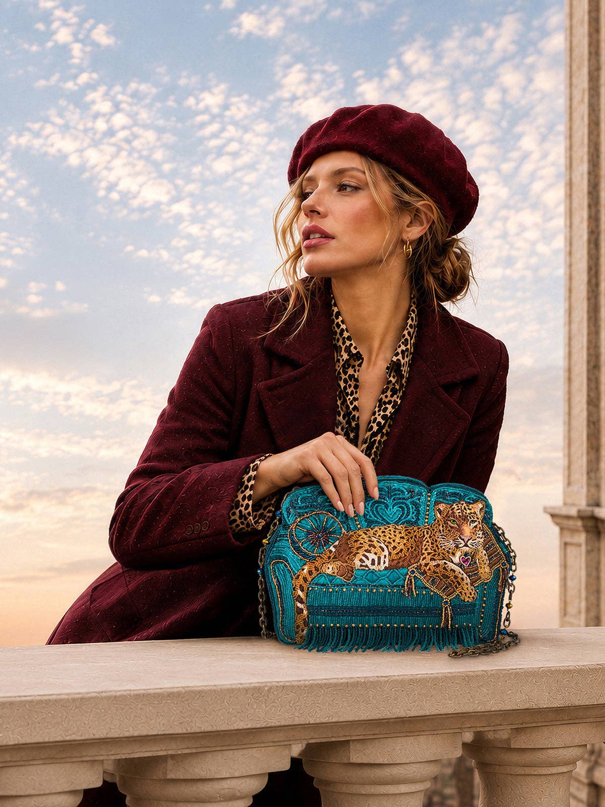 Lazy Leopard crossbody handbag by Mary Frances Accessories