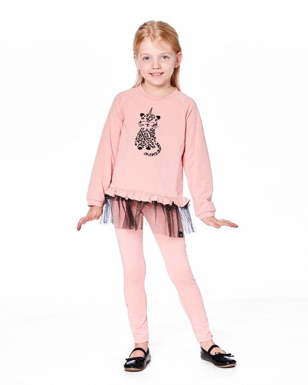 girls long sleeve top with mesh and a cat