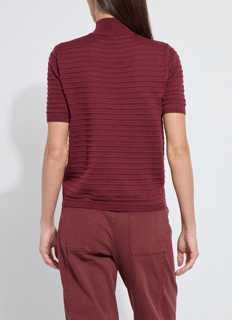 Lysse Lottie Smocked Mock Short Sleeve Sweater, Burnt Mahogany - Little Miss Muffin Children & Home