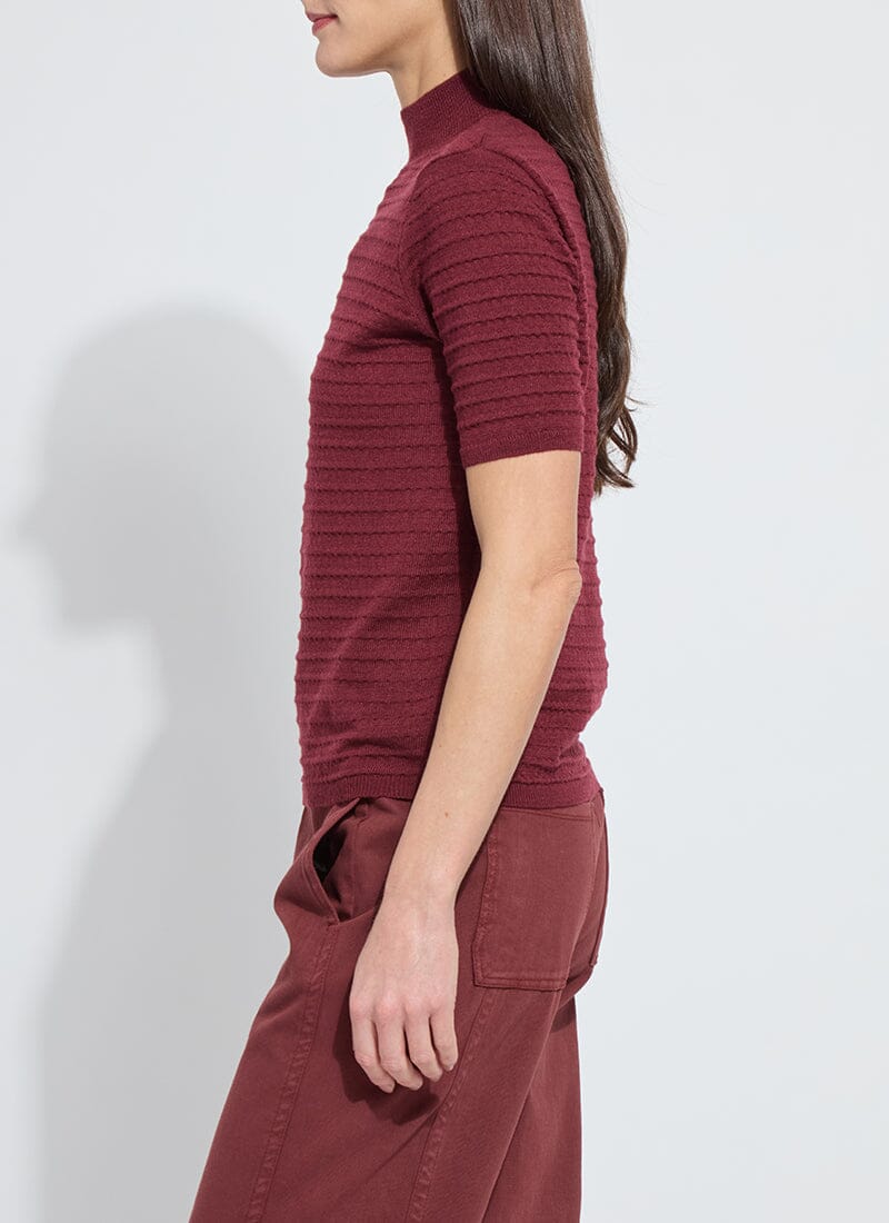 Lysse Lottie Smocked Mock Short Sleeve Sweater, Burnt Mahogany - Little Miss Muffin Children & Home