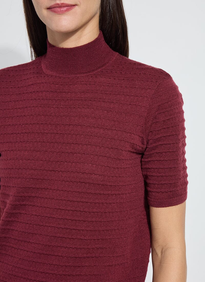 Lysse Lottie Smocked Mock Short Sleeve Sweater, Burnt Mahogany - Little Miss Muffin Children & Home