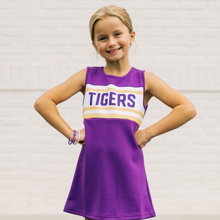 purple stripe lsu cheer dress