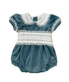 Lulu Bebe Sky Blue Velvet Girl Bubble with Lace