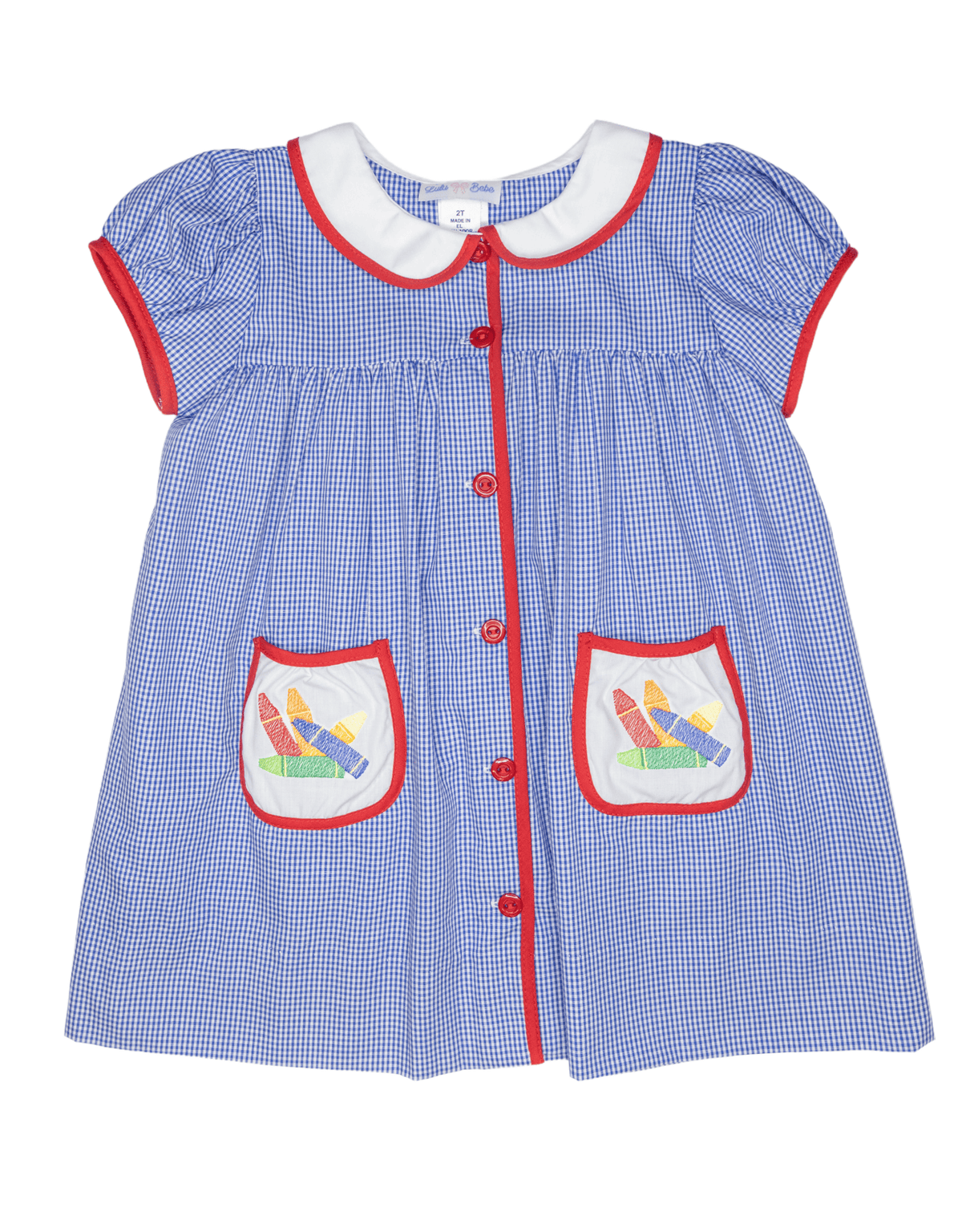 Bea Button Front Dress with Crayon Embroidered Pockets
