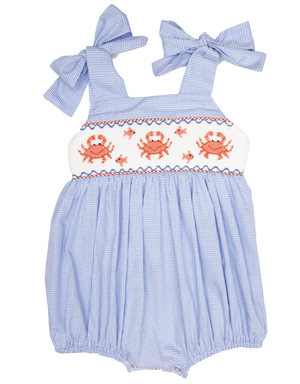 Lulu Bebe Lulu Bebe Crab Smocked Gigi Bubble - Little Miss Muffin Children & Home