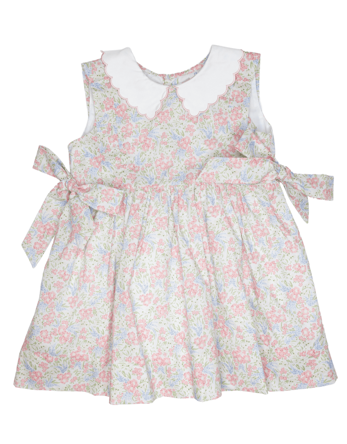 Matilda Sleeveless Floral Dress with Peter Pan Collar & Side Bows