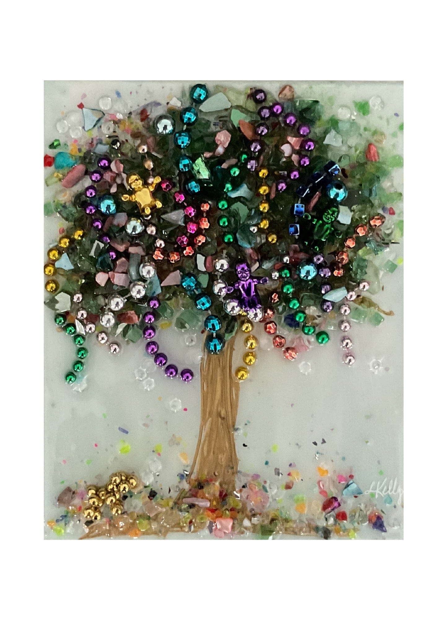 mardi gras bead glass art