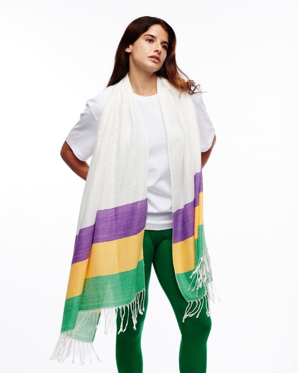 mardi gras 3 stripe fringe scarf
