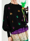 mardi gras black sequin stars sweater
