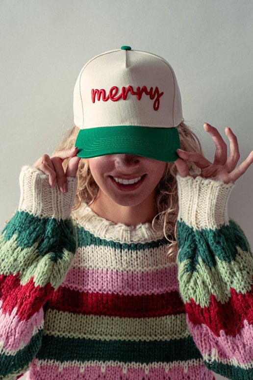merry trucker hat with green bill