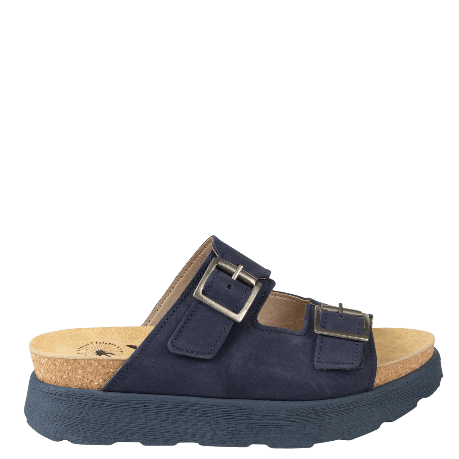 navy double buckle platform shoe