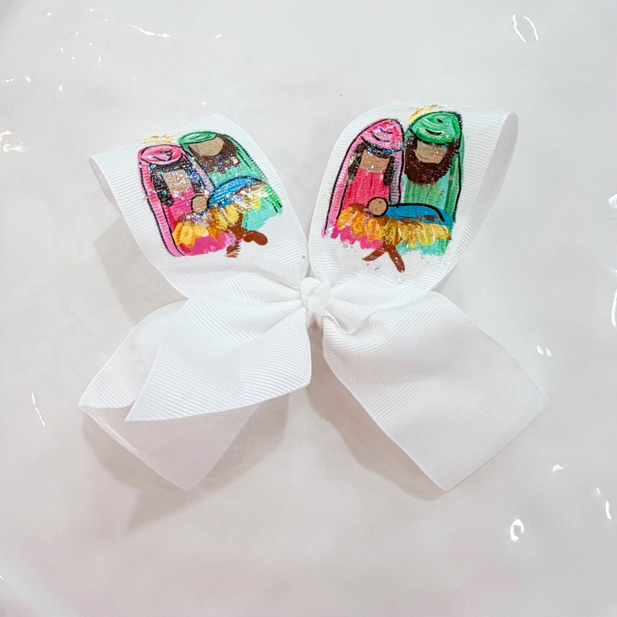 hand painted nativity scene bow