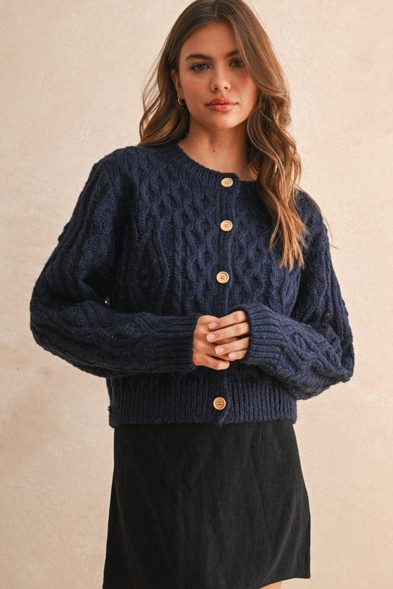 cozy navy blue knit cardigan