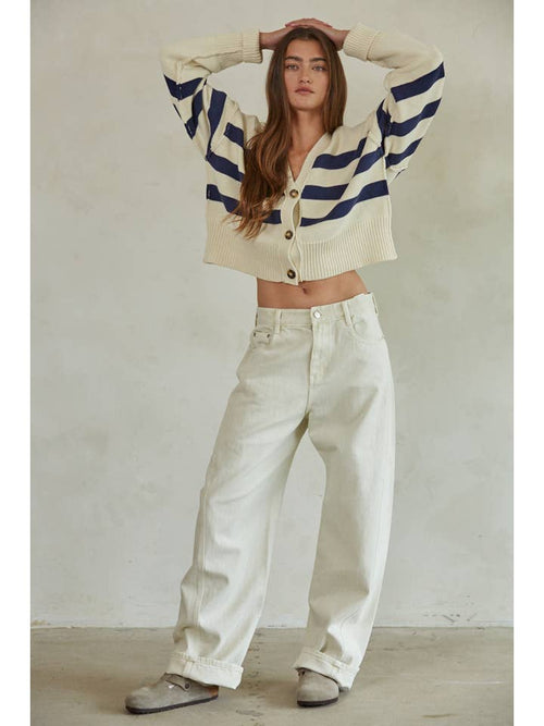 navy striped cardigan