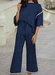 1 the Woman Contrast Trim Top & Wide Leg Pants Sweater Set - Little Miss Muffin Children & Home