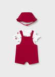 Newborn 3-Piece Overall Set in Red