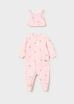 Newborn Printed Footie with Hat in Baby Pink