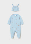 Newborn Printed Footie with Hat in Sky