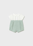 Newborn Dressy Linen Button Back Romper in Aqua