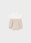 Newborn Dressy Linen Button Back Romper in Wheat