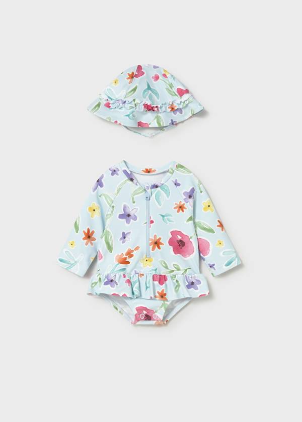 Mayoral Usa Inc Newborn Ruffled Long Sleeve Swim Suit with Hat in Hawaii - Little Miss Muffin Children & Home