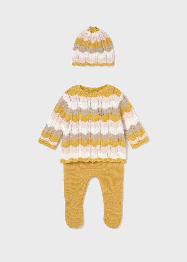 3 piece baby knit set with hat