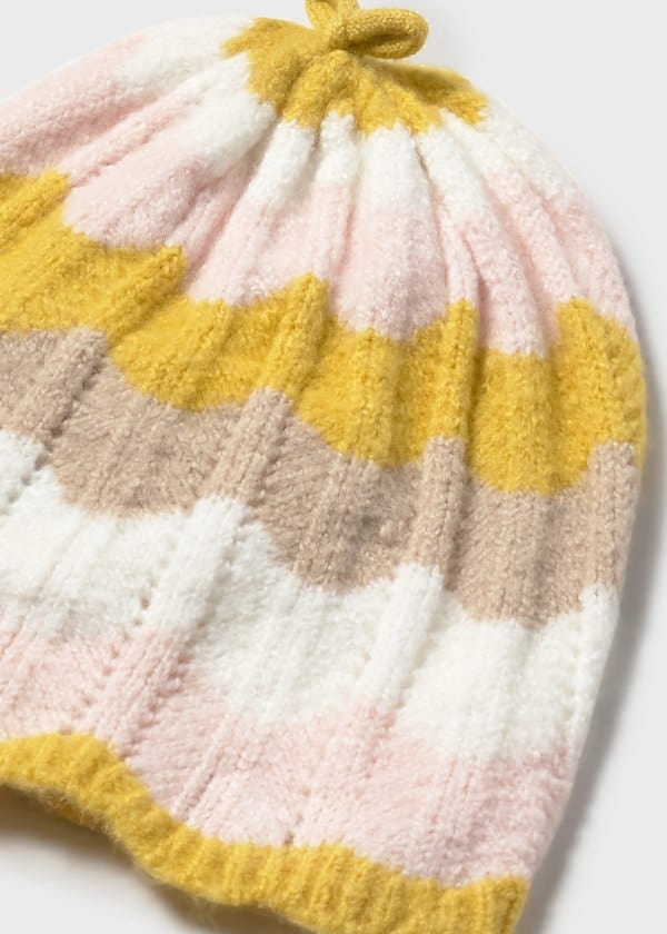 3 piece baby knit set with hat and a striped sweater