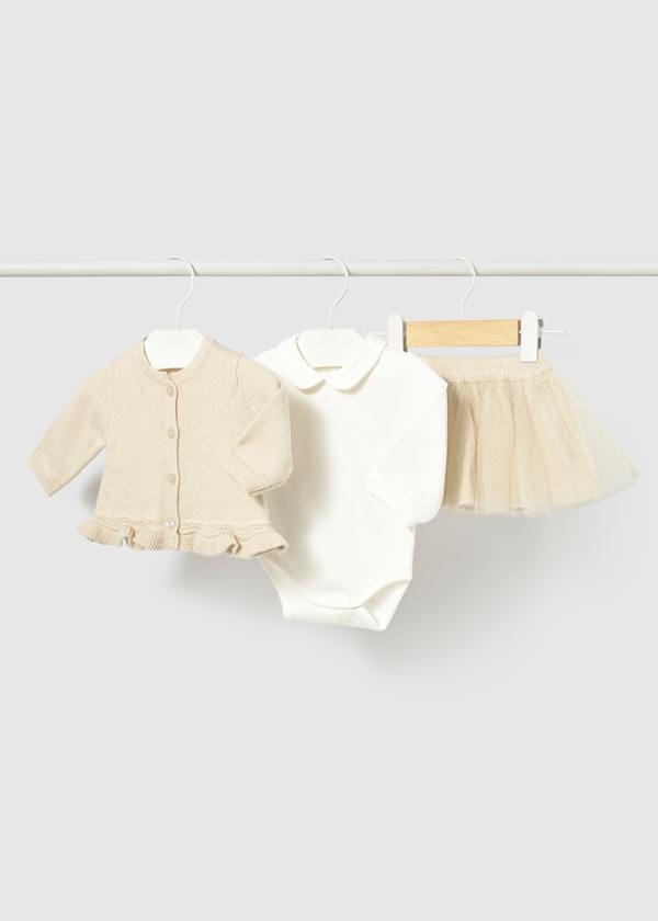 3-Piece Knit & Tulle Skirt Set