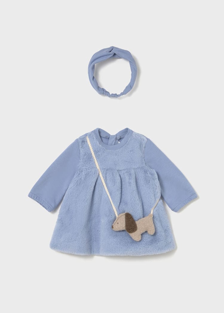 Newborn Dress with Purse Applique & Headband in Dream Blue Newborn Dress with Purse Applique & Headband in Dream Blue