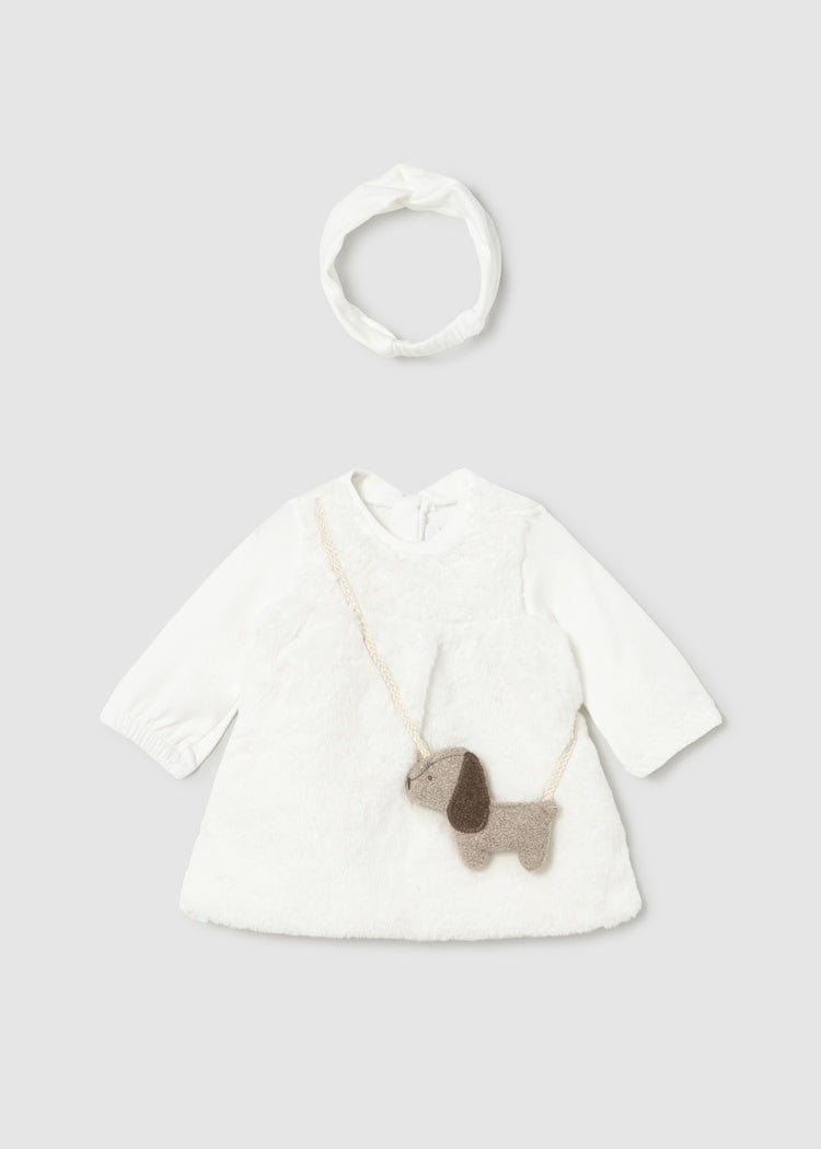 newborn dress ecru with purse and headband