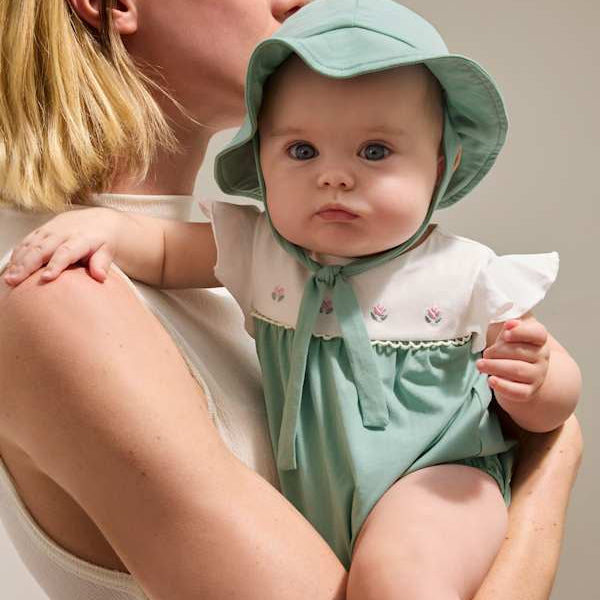 Mayoral Usa Inc Newborn Floral Embroidered Romper with Hat - Little Miss Muffin Children & Home