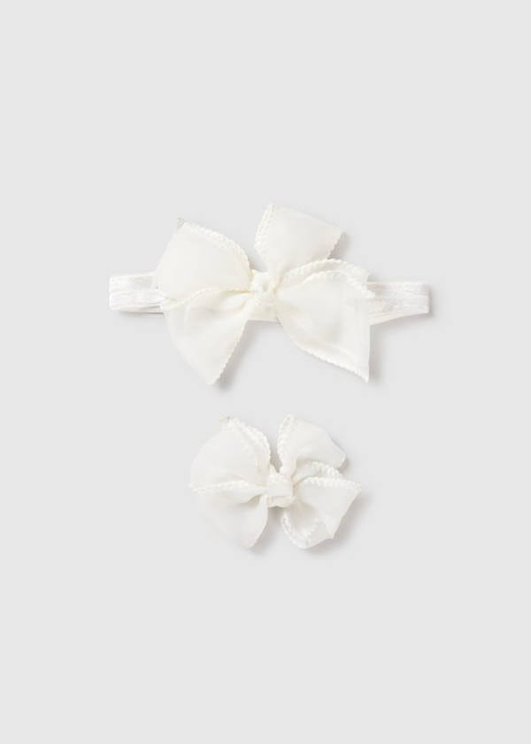 Mayoral Usa Inc Newborn Bow Headband & Clip Set in Cream - Little Miss Muffin Children & Home