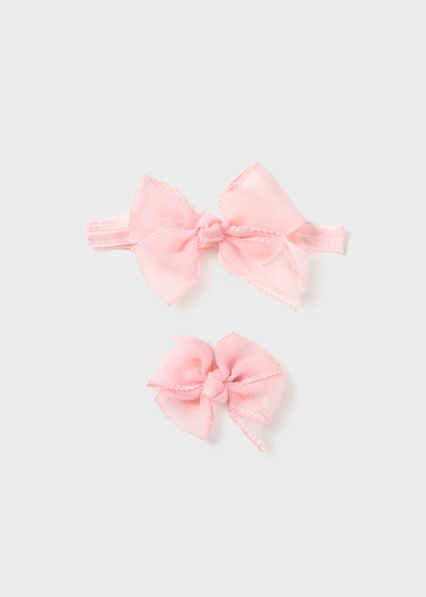 Mayoral Usa Inc Newborn Bow Headband & Clip Set in Tulip Rose - Little Miss Muffin Children & Home