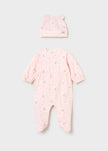 Floral Footie with Hat in Baby Pink