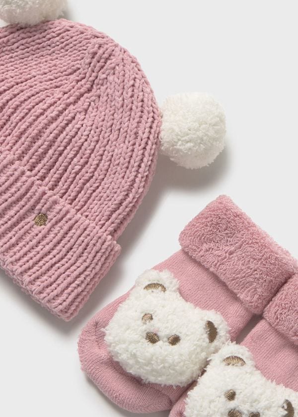 pink beanie hat and socks set