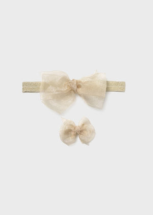 Mayoral Newborn Bow Headband & Clip Set in Champagne