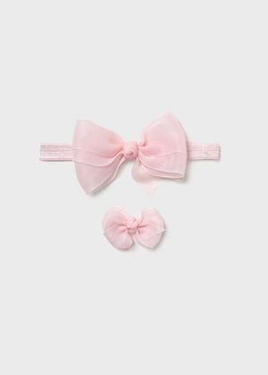 Mayoral Newborn Bow Headband & Clip Set in Flower