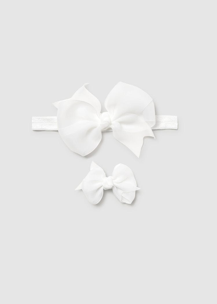 Mayoral Usa Inc Mayoral Newborn Bow Headband & Clip Set in White - Little Miss Muffin Children & Home