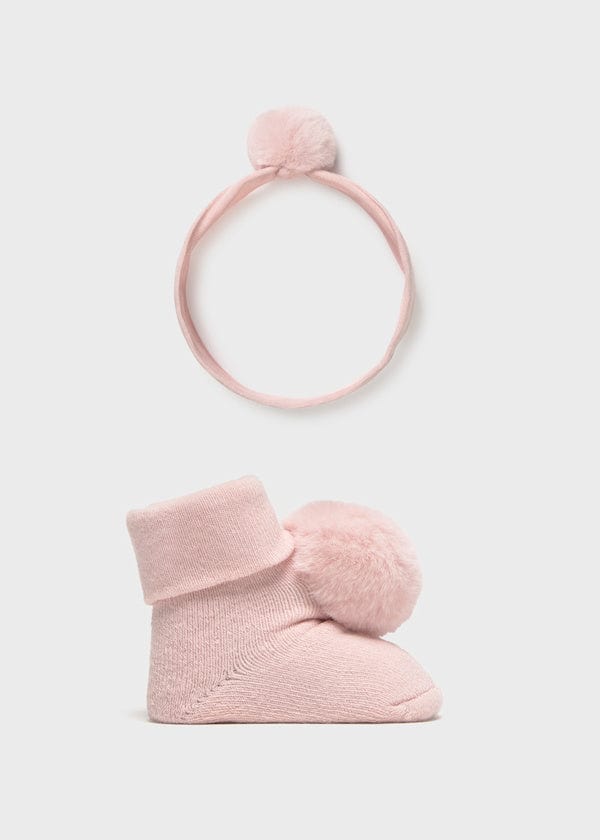 pink girls pom pom head band and socks