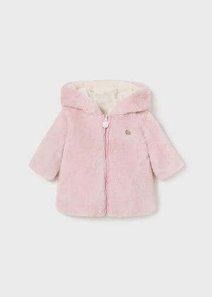 Mayoral Reversible Furry Hooded Coat for Baby in Blush