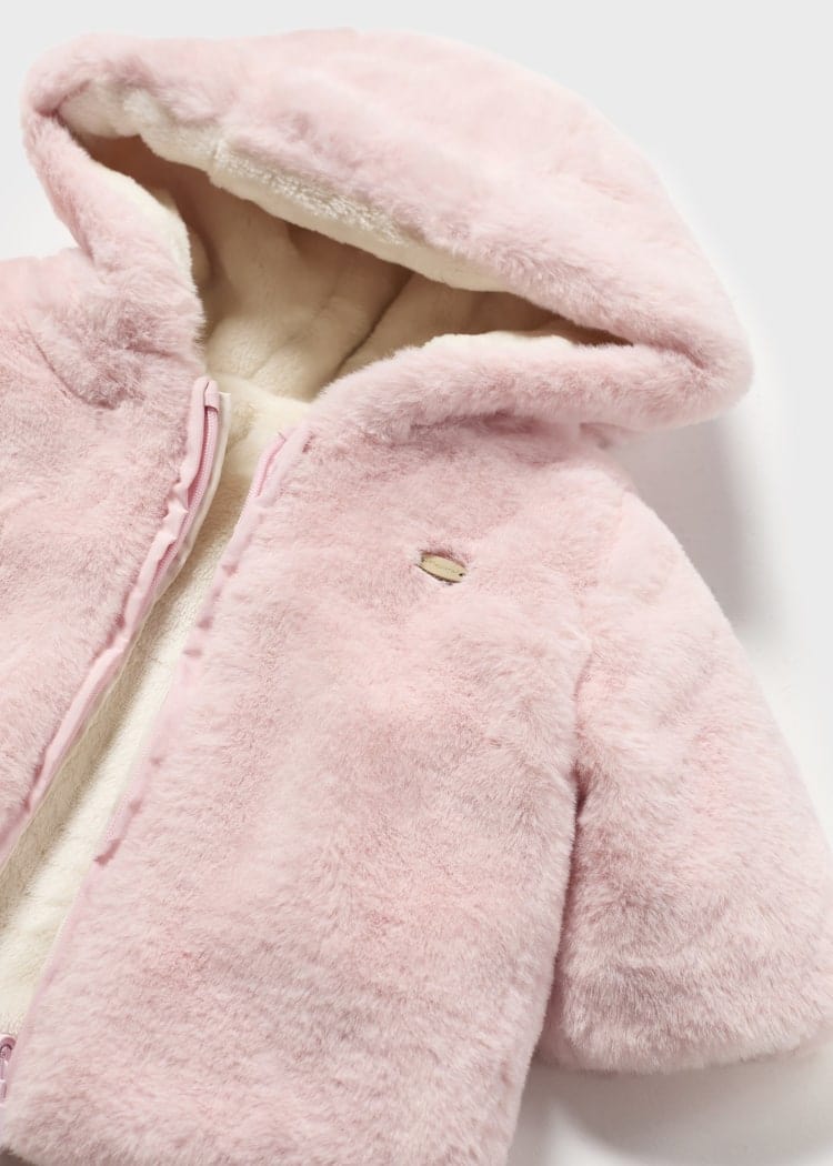 Mayoral Usa Inc Mayoral Reversible Furry Hooded Coat for Baby in Blush - Little Miss Muffin Children & Home